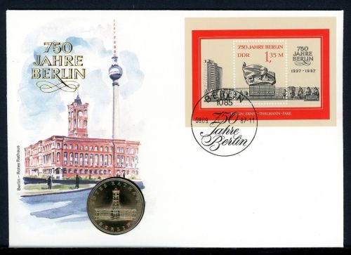 DDR 1987 Numisbrief 5 Mark Rotes Rathaus - Worbes 47