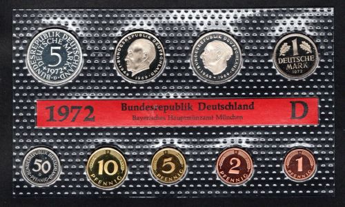 Bund Kursmünzensatz/ KMS 1972 D Spiegelglanz/ PP