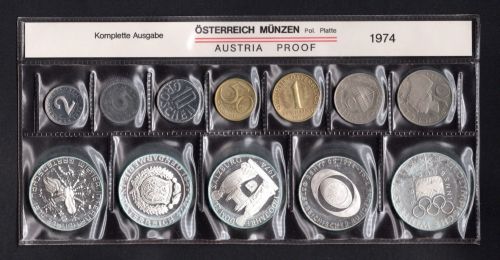 Österreich Kursmünzensatz 1974 2 Groschen - 100 Schilling kpl. Ausgabe PP