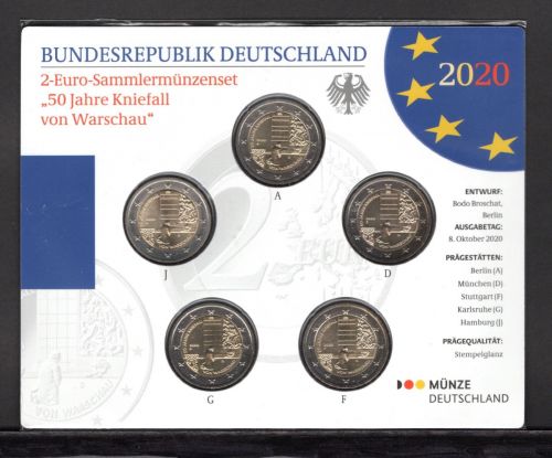 Bund 2020 2 Euro Gedenkmünzenset "50 Jahre Kniefall", im Blister ST
