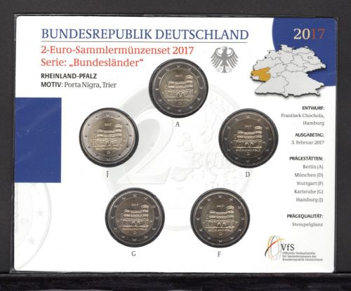 Bund 2017 2 Euro Gedenkmünzenset "Rheinland-Pfalz", im Blister ST