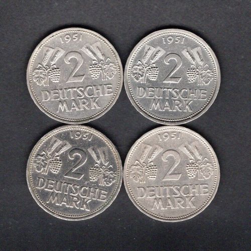 Bund 1951 4 x 2 DM Trauben u. Ähren D, F, G u. J