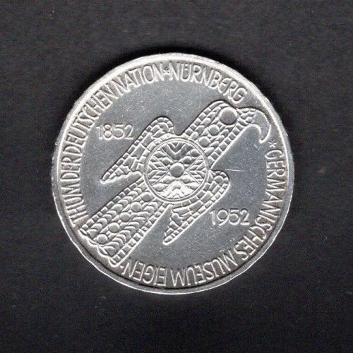 Bund 1952 5 DM Germanisches Museum, Originalmünze! vz-st