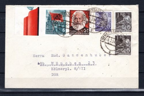 DDR MiNr. 386 + 389 B u.a. Mischfrankatur