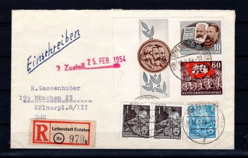 DDR MiNr. 392 + 394 B u.a. Mischfrankatur auf R-Brief