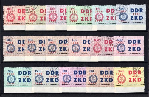 DDR ZKD Laufkontrollzettel MiNr. 16-30 gestempelt