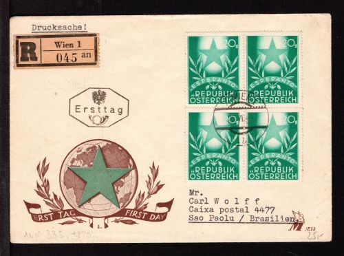 Österreich MiNr. 935 Ersttagsbriefe/ FDC 4er Block + ZF, als R-Brief