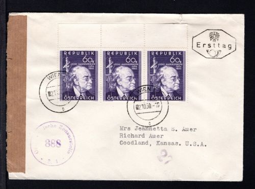 Österreich MiNr. 951 Ersttagsbriefe/ FDC 3er Streifen, Zensur