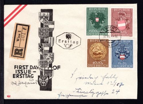 Österreich MiNr. 937-940 Ersttagsbriefe/ FDC auf R-Brief, gelaufen