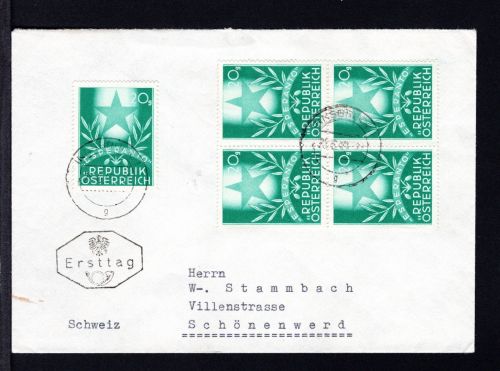 Österreich MiNr. 935 Ersttagsbriefe/ FDC 4er Block +