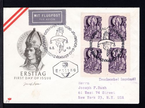 Österreich MiNr. 936 Ersttagsbriefe/ FDC 4er Block auf Flugpost