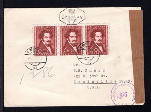 Österreich MiNr. 948 Ersttagsbriefe/ FDC als 3er Streifen, Zensur