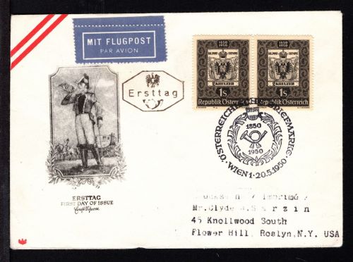 Österreich MiNr. 950 Ersttagsbriefe/ FDC waag. Paar auf Flugpost, Zensur