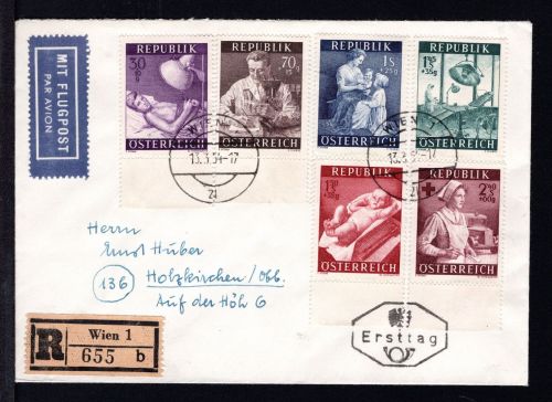 Österreich MiNr. 999-1004 Ersttagsbriefe/ FDC auf R-Brief Wien
