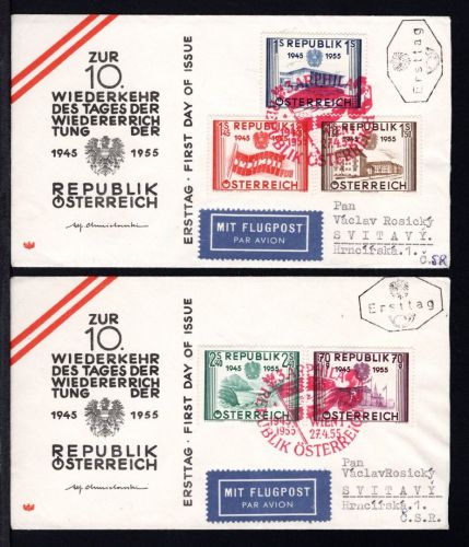 Österreich MiNr. 1012-1016 Ersttagsbriefe/ FDC auf Flugpost
