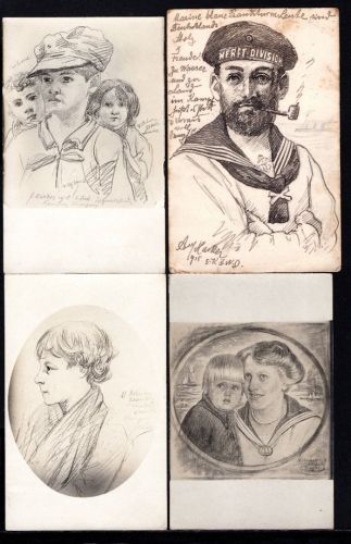 4 Bildpostkarten von Adolf Hacker 1915 - 1918 Portraits