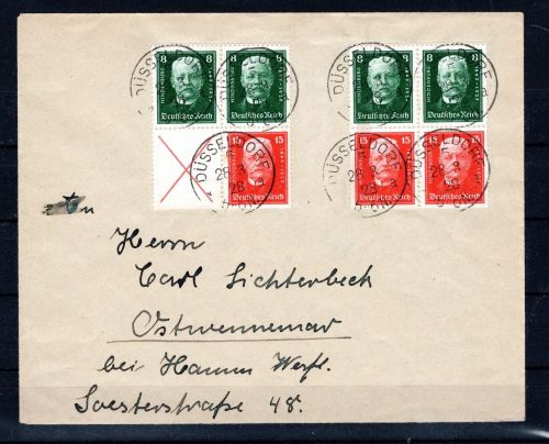 Deutsches Reich MiNr. S 36 (2x) + W 25 gestempelt auf Brief