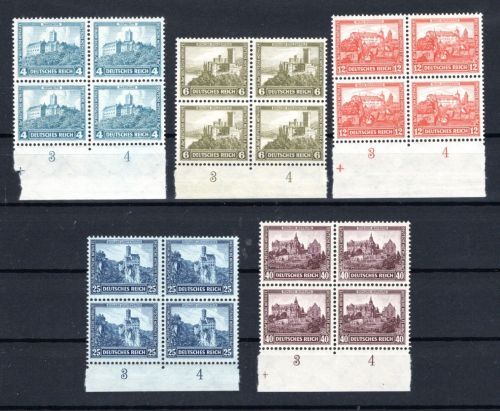 Deutsches Reich MiNr. 474-478 postfrisch als 4er Blöcke, Fotoattest
