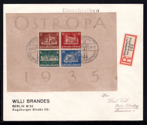 Deutsches Reich MiNr. Block 3 Einzelfrankatur auf R-Brief