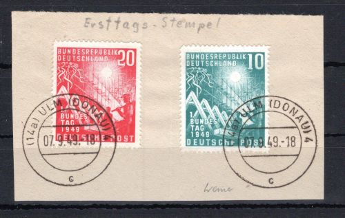 Bund MiNr. 111-112 Ersttagsstempel auf Briefstück