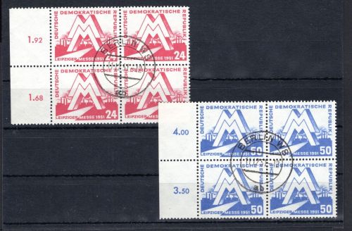 DDR MiNr. 282-283 gestempelt als 4er Blöcke, Leipziger Messe