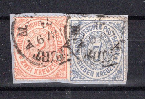 Norddeutscher Bund MiNr. 20 + 22 Briefstück Fotobefund Flemming