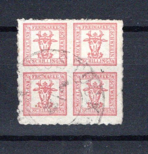 Mecklenburg-Schwerin MiNr. 5 b 4/4 gestempelt als 4er Block