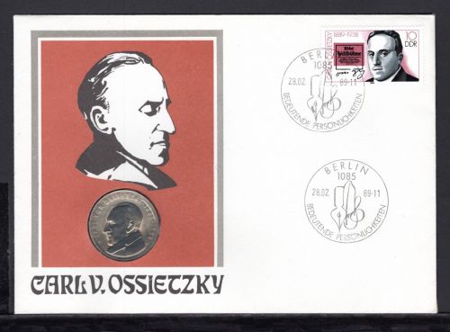 DDR 1989 Numisbrief 5 Mark Carl von Ossietzky - Worbes 59 ST