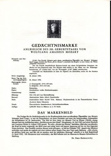 Österreich Schwarzdrucke MiNr. 1024-1030 auf 6 Erläuterungsblättern