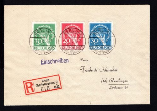 Berlin MiNr. 68-70 R-Brief Satzbrief, portogerecht, gelaufen