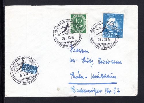 Bund MiNr. 161 + 128 Mischfrankatur mit Sonderstempel