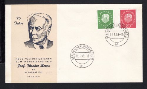 Bund MiNr. 303-304 Ersttagsbriefe/ FDC Heuss