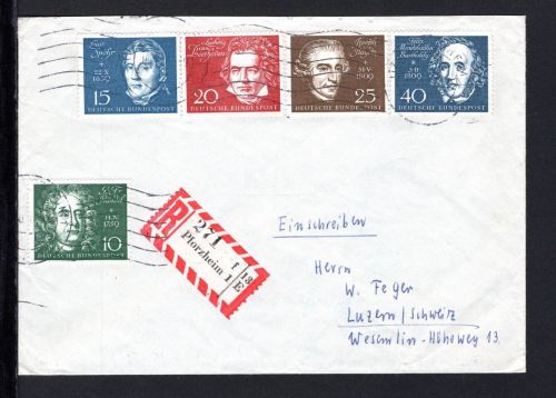 Bund MiNr. 315-319 R-Brief Beethovenhalle, gelaufen