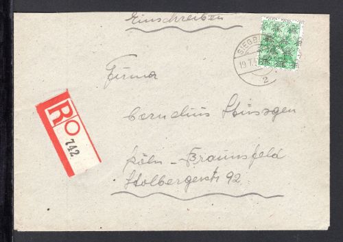 Bizone MiNr. 81 Einzelfrankatur auf R-Brief gelaufen