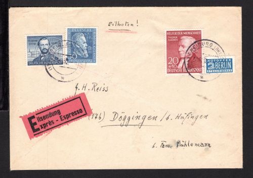 Bund MiNr. 147, 150, 158 Mischfrankatur auf Expressbrief