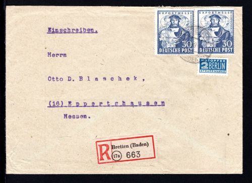 Bizone MiNr. 105 Mehrfachfrankatur auf R-Brief