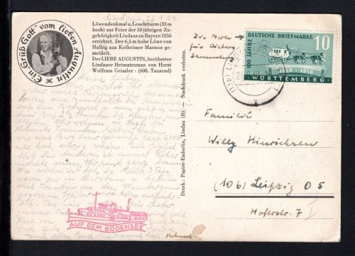 franz. Zone Württemberg MiNr. 49 Einzelfrankatur auf Ansichtskarte