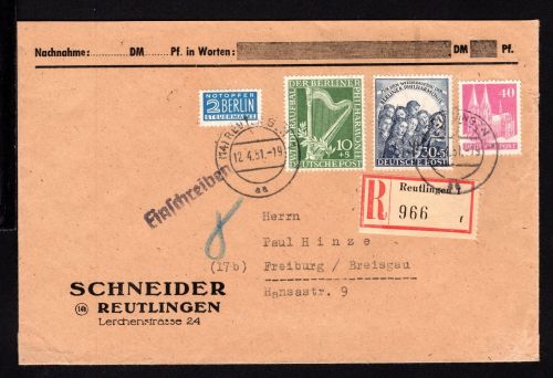 Berlin MiNr. 72-73 u.a. Mischfrankatur auf R-Brief gelaufen