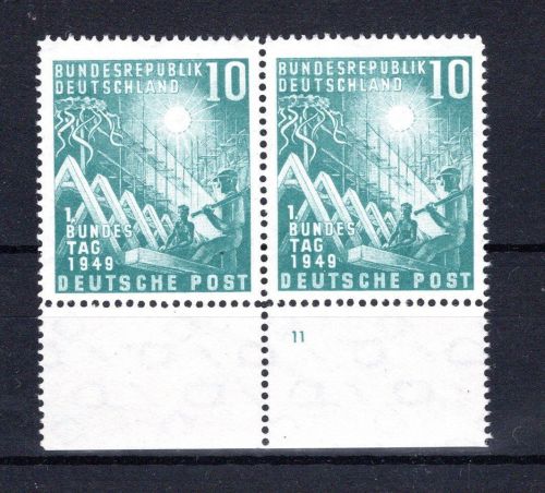 Bund MiNr. 111 postfrisch waag. Paar mit PL-Nummer, angefaltet