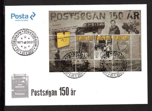 Färöer MiNr. Block 57 Ersttagsbriefe/ FDC 150 Jahre Post