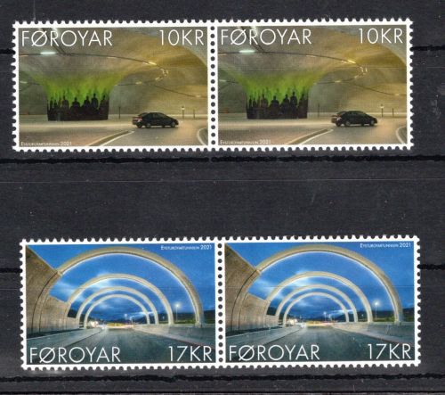 Färöer MiNr. 1008-1009 postfrisch als waag. Paare, Eysturoy-Tunnel