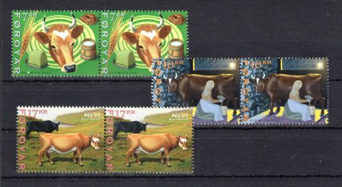 Färöer MiNr. 1016-1018 postfrisch als waag. Paare, Rinderhaltung