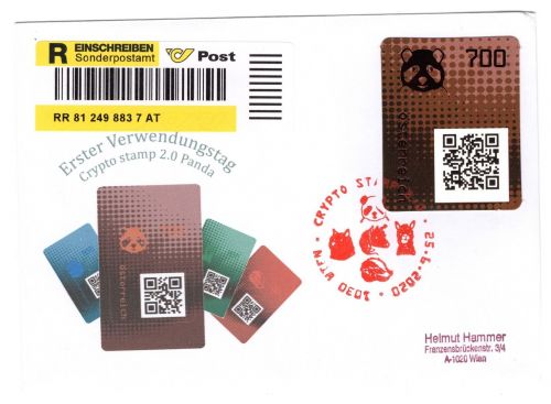 Österreich Cryp-stamp MiNr. 3538 ANK 3b Panda grün, Ersttagsbriefe/ FDC