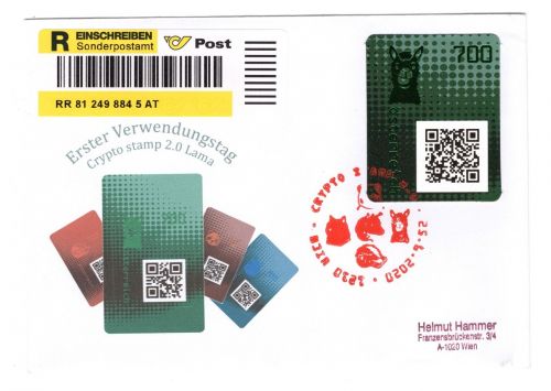 Österreich Cryp-stamp MiNr. 3537 ANK 4b Lama grün, Ersttagsbriefe/ FDC