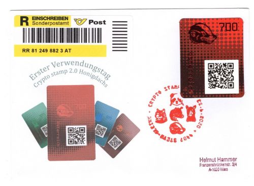 Österreich Cryp-stamp MiNr. 3539 ANK 5b Dachs grün, Ersttagsbriefe/ FDC