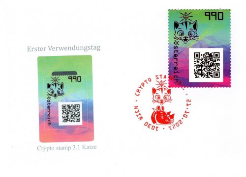 Österreich Cryp MiNr. 3615 ANK 9b Katze grün WIEN auf Ersttagsbriefe/ FDC