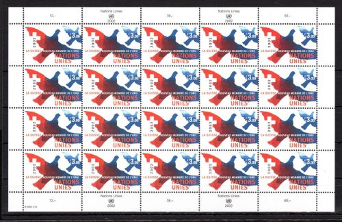 UNO Genf 20er Bogen MiNr. 458 postfrisch Aufnahme der Schweiz in die Uno