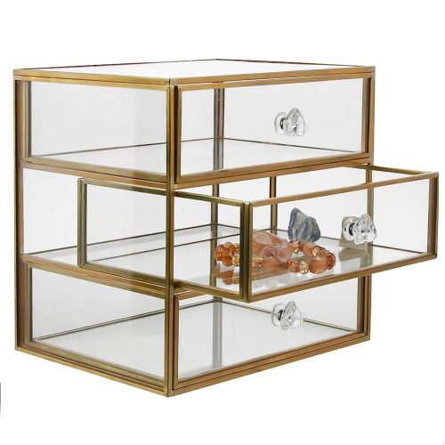 Safe Echtglas-Vitrine mit 3 Schubladen Natur-Messing Nr. 5705 Neu