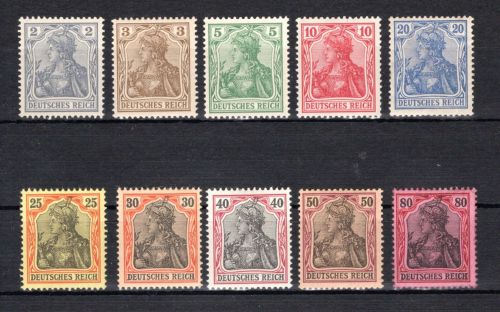 Deutsches Reich MiNr. 68-77 mit Falz Germania II