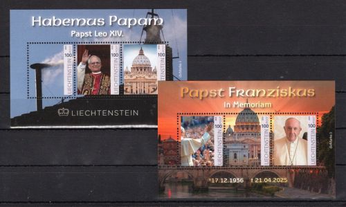 Liechtenstein 2025 2 Blöcke postfrisch Papst Franziskus + Papst Leo